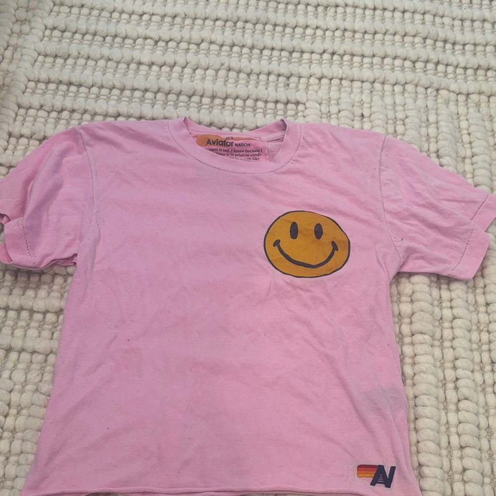 Aviator Nation Pink Smiley Face Kids Tee